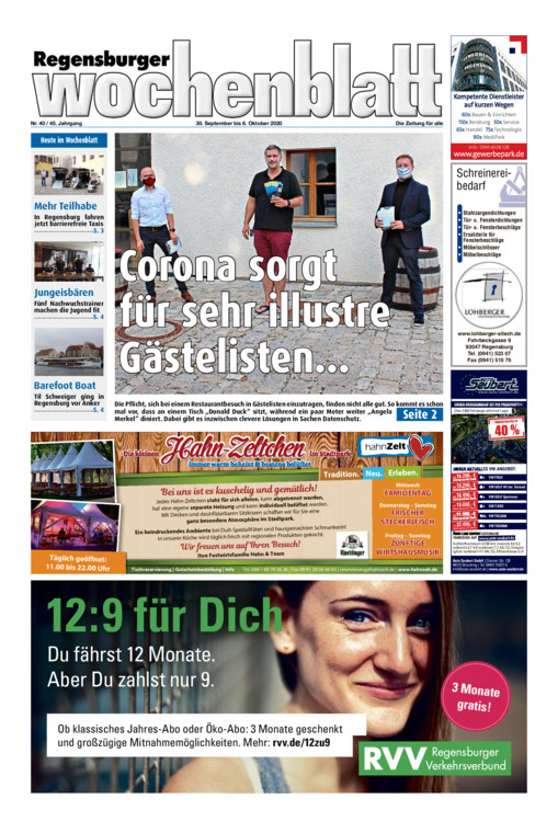 Regensburger Wochenblatt vom Mittwoch, 30.09.2020