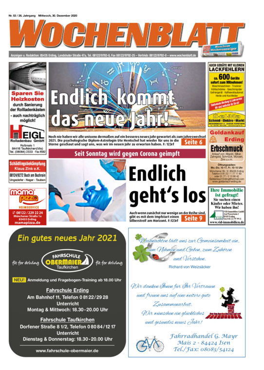 Wochenblatt Erding vom Mittwoch, 30.12.2020